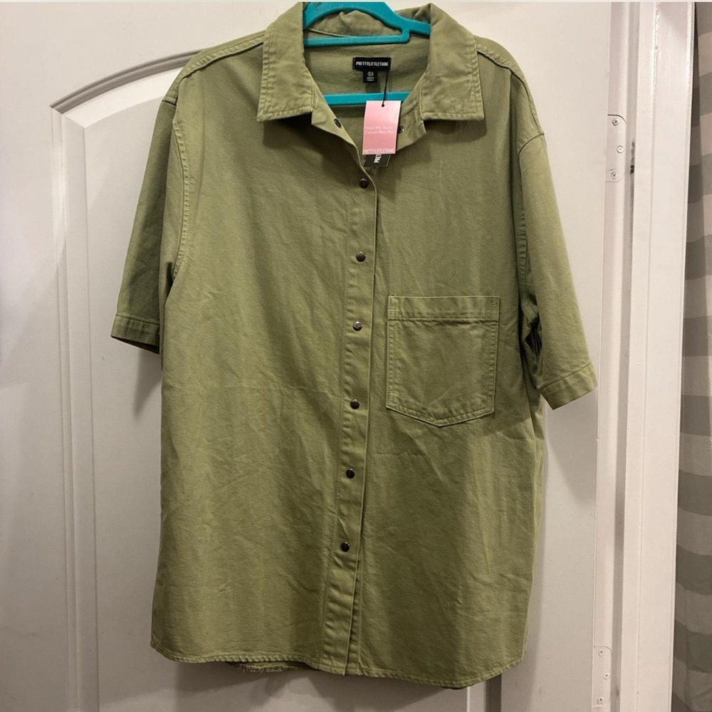 Prettylittlething Olive Oversized Button-Down Shi… - image 4